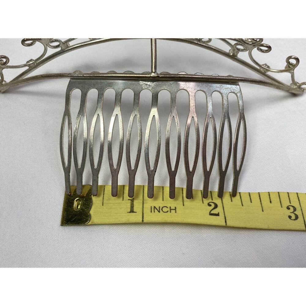Vintage 90’s Y2K Rhinestone Tiara Silver Tone Comb Wedding Prom Bridal - Picture 8 of 11